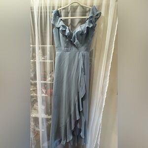 Revelry Asymmetrical Blue Ruffle Dress